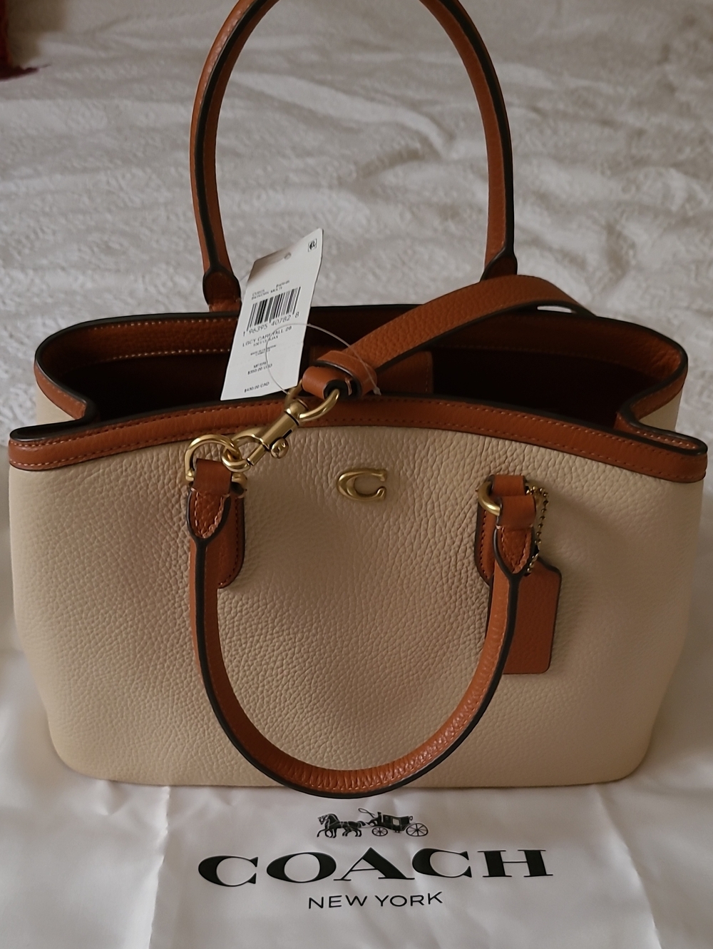 Coach Pebbled Leather Satchel in Ivory/multi